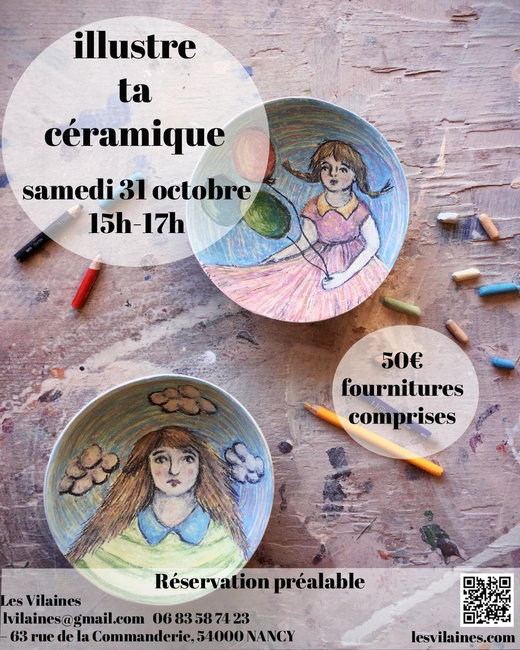 Atelier illustration sur céramique. Chez les Vilaines